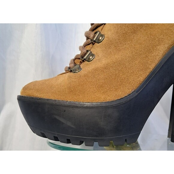 Polo Ralph Lauren Suede Helene Bootie Camel Sz 39 8.5  Platform Lug Chunky Heel - Picture 9 of 16
